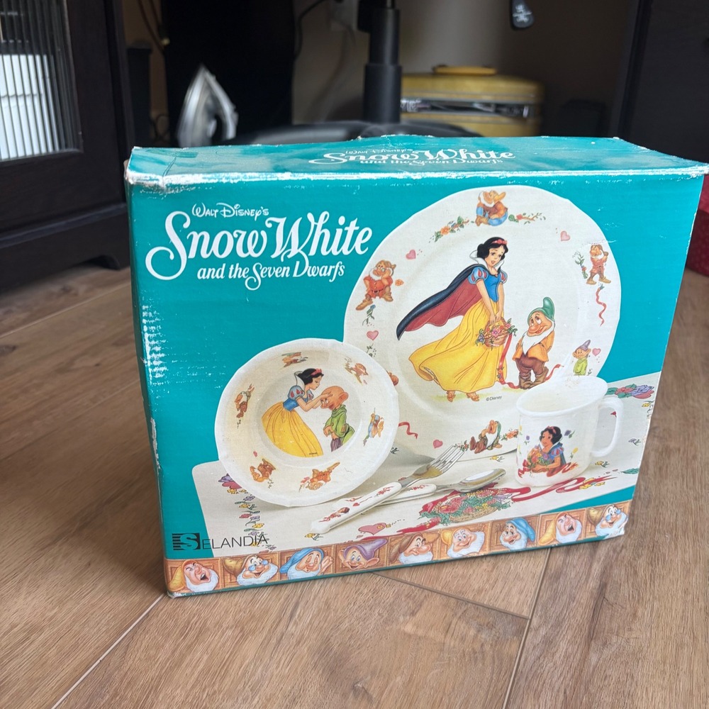 RARE Full Set Vtg Disney Snow White Seven Dwarfs 6pc Melamine Set Selandia Plate - Picture 6 of 7